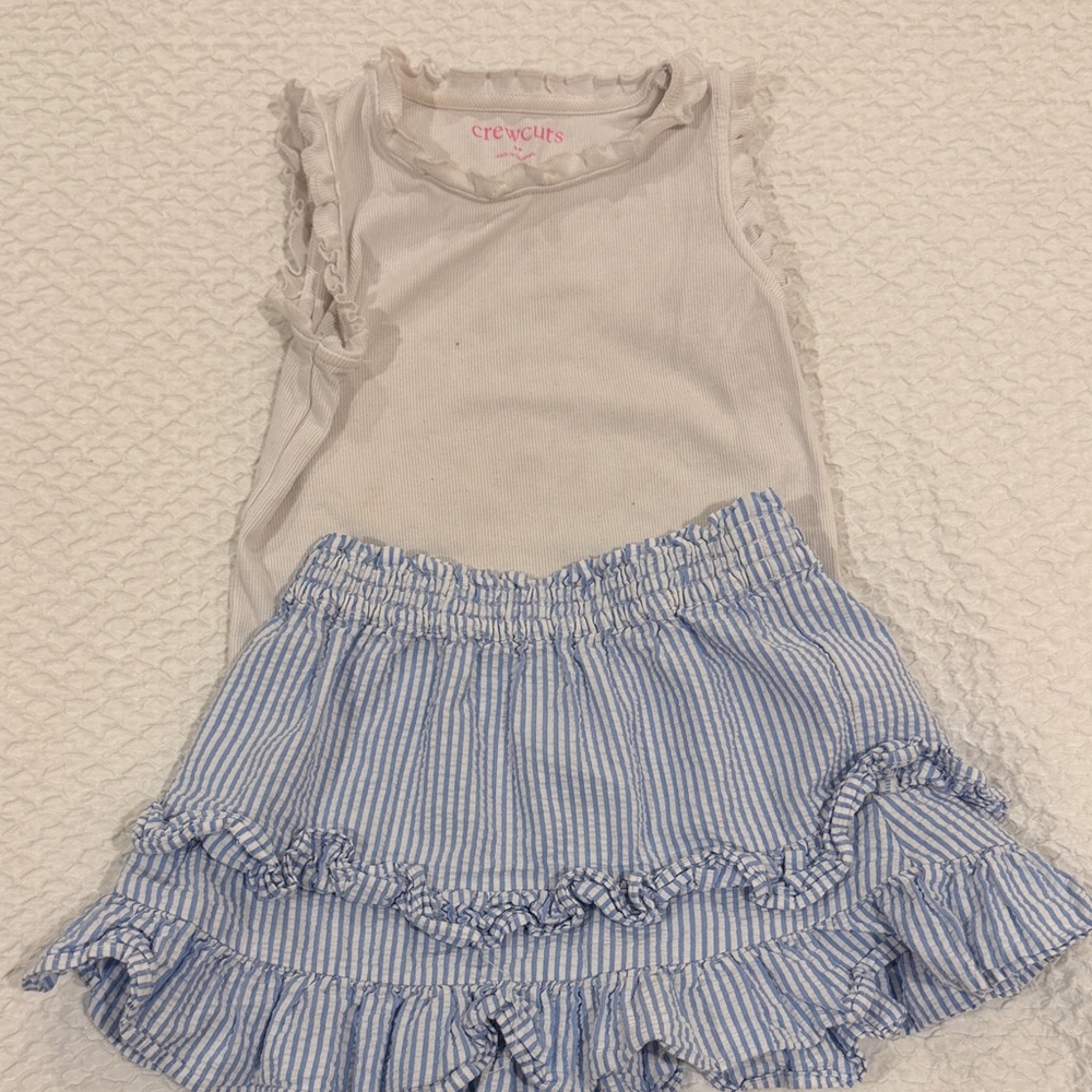 Crewcuts Blue and White Striped Skirt and white tank set